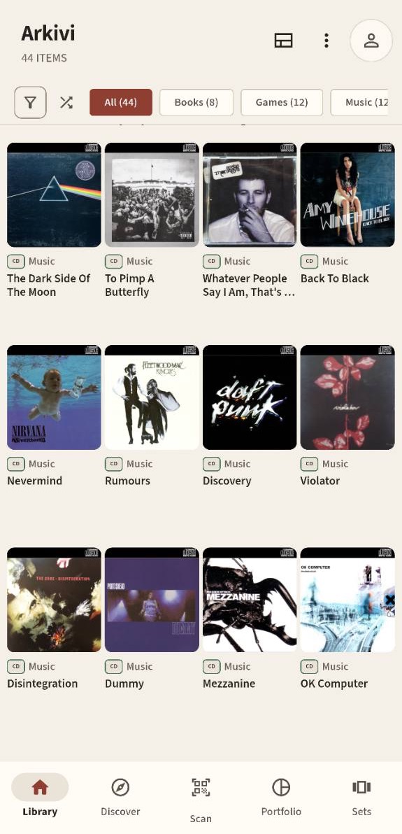 Arkivi Android library filtered to music albums